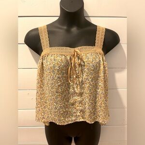 FOREVER 21 Floral Smocked Yellow Crop Top – Size 0X (18 UK)